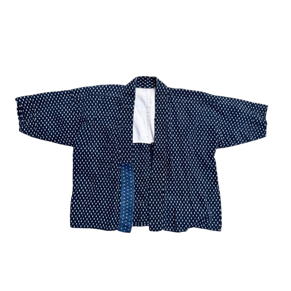 Vintage Japanese Indigo White Dotted‎ Kimono Jacket Haori Relaxed Fit Tie Front - Picture 5 of 11